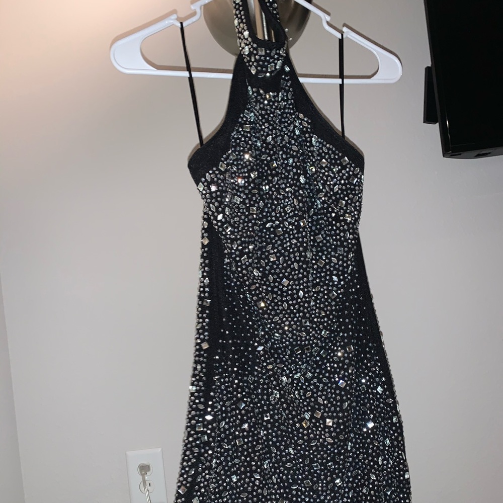 Black Party Dress Covered In Rhinestones